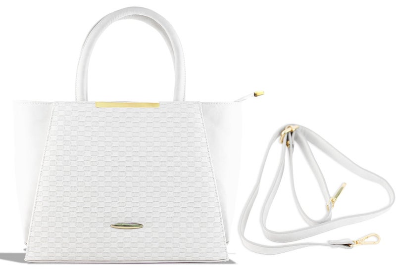 حقيبة كتف نسائية أنيقة ذات ملمس مميز مع حزام كتف قابل للتعديل، حقيبة واسعة وعصرية مناسبة للعمل والاستخدام اليومي (أبيض) - Image 1